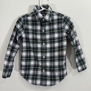 Janie and Jack Flannel Plaid Long Sleeve Button Down Green and Blue Boys 3T